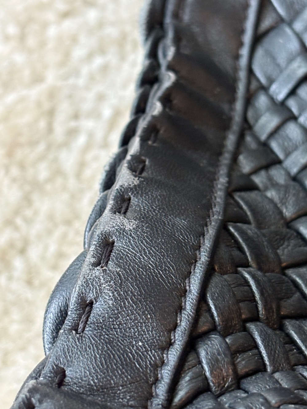 *FIRM PRICE* Falor ITALY Woven Black Leather Tote Handbag - Picture 11 of 15
